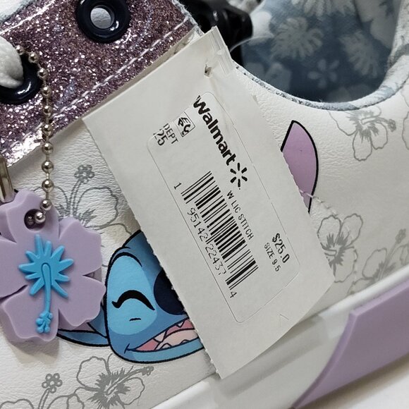 Disney Stitch Low Top Sneakers Womens 9.5 Lace-Up Glitter Accents Charm Keychain - Picture 9 of 9